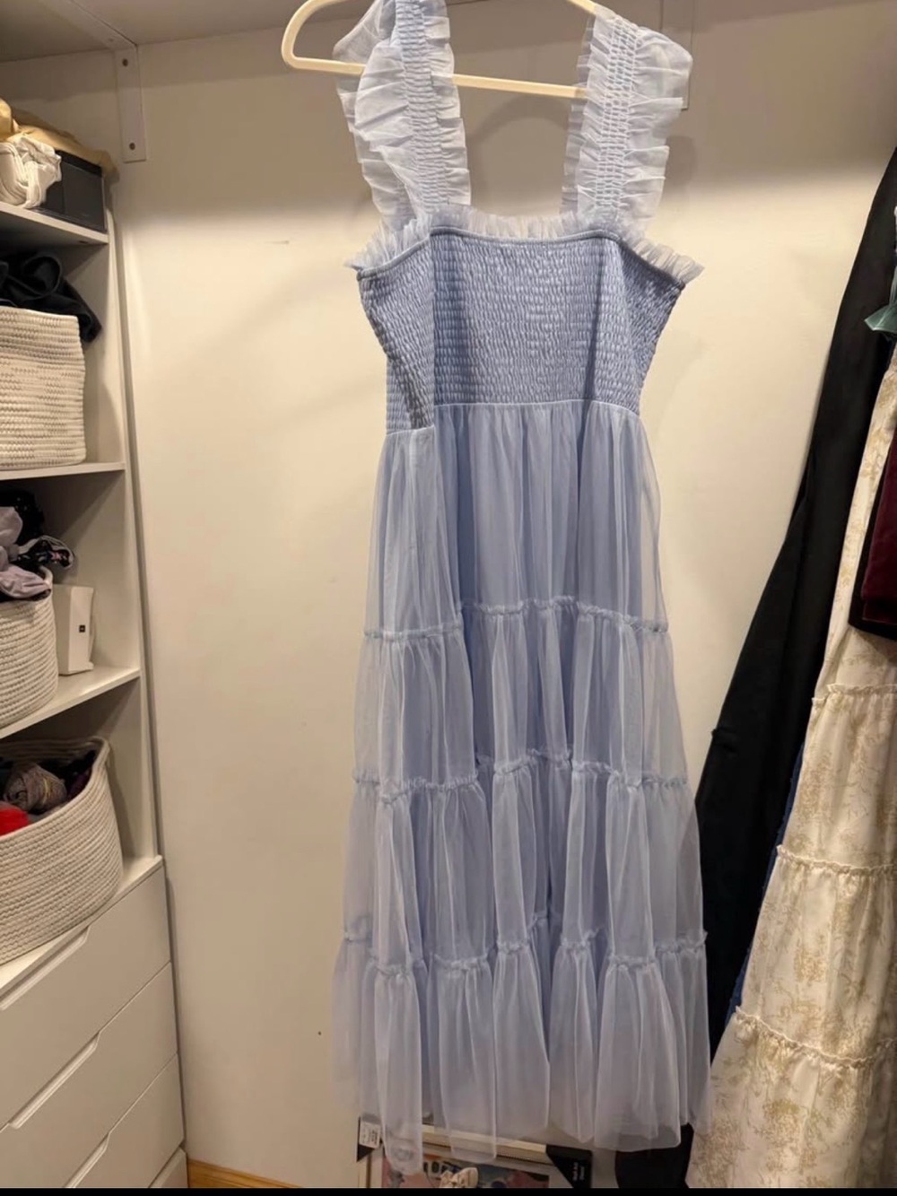 Baltic Born Light Blue Smocked Ruffle Strap Tiered Dress